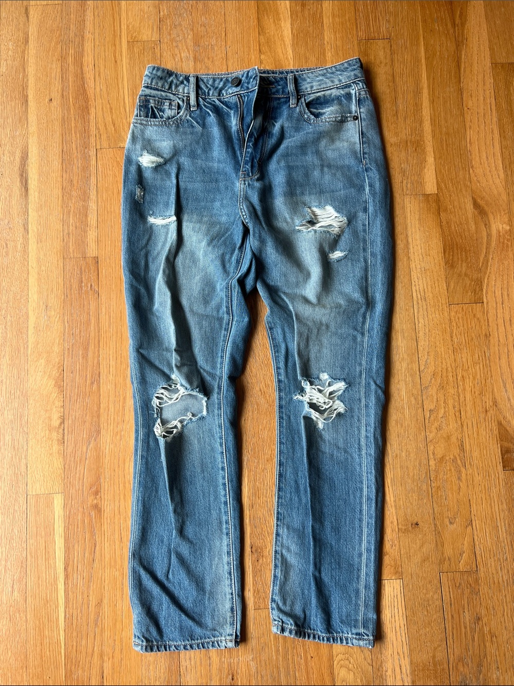 Women's Distressed Boyfriend Jeans - Blue Ripped Denim